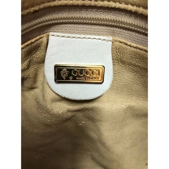 Vintage Gucci Tote Bag Floral Canvas White Leather - Picture 6 of 12